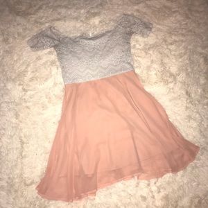 Off the Shoulder Lace White and Coral Dress